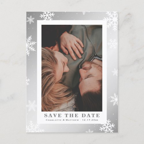 Silver Winter Holiday Wedding Save The Date Photo Announcement Postcard