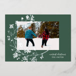 Silver Winter Natural Green Merry Christmas Photo Foil Holiday Card<br><div class="desc">Silver Winter Natural Green Merry Christmas Photo Foil Holiday Card
*real foil</div>