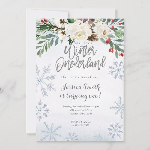 Silver Winter Onederland 1st birthday invitation Invitation