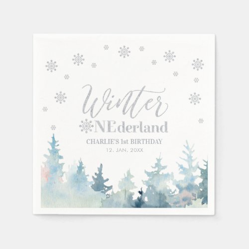 Silver Winter Onederland 1st Birthday Party Napkins