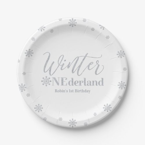 Silver Winter Onederland 1st Birthday Party Paper Plates