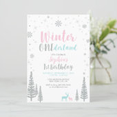 Silver Winter onederland 1st girl birthday party Invitation (Standing Front)