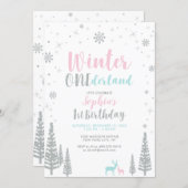 Silver Winter onederland 1st girl birthday party Invitation (Front/Back)