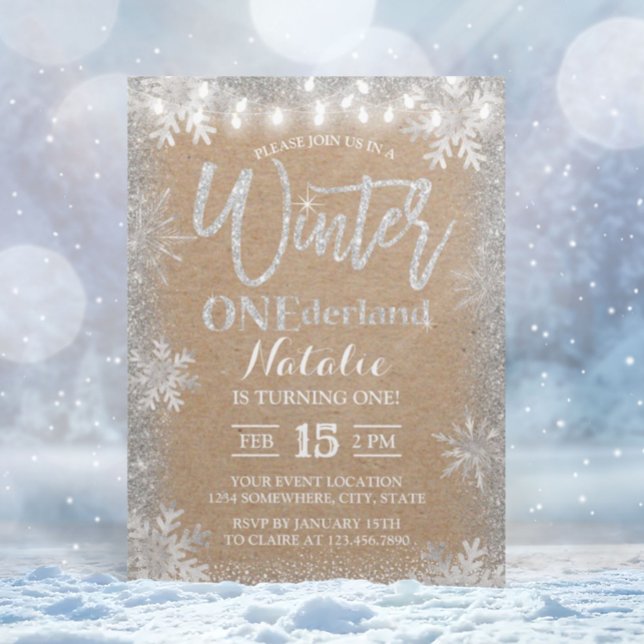 Silver Winter ONEderland 1st Rustic Kraft Birthday Invitation (Creator Uploaded)