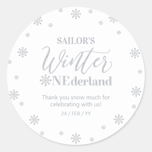 Silver Winter onederland Thank you snow much Classic Round Sticker