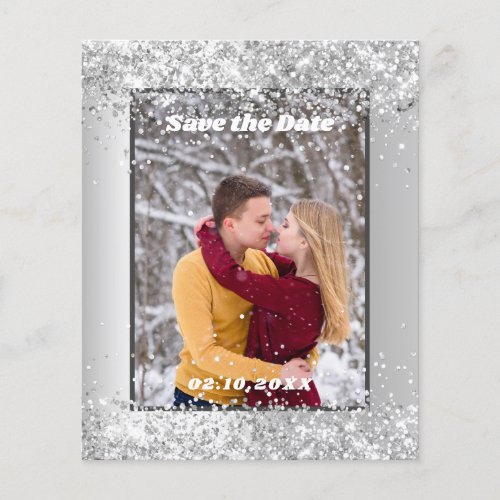 Silver winter photo budget Save the Date wedding Flyer