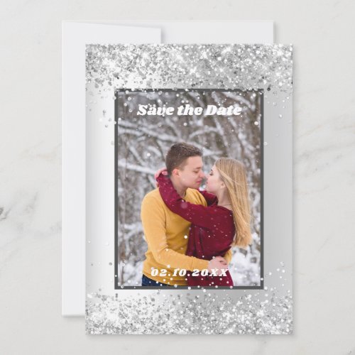 Silver winter photo Save the Date wedding