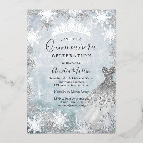 Silver Winter Snowflake Blue Quinceanera