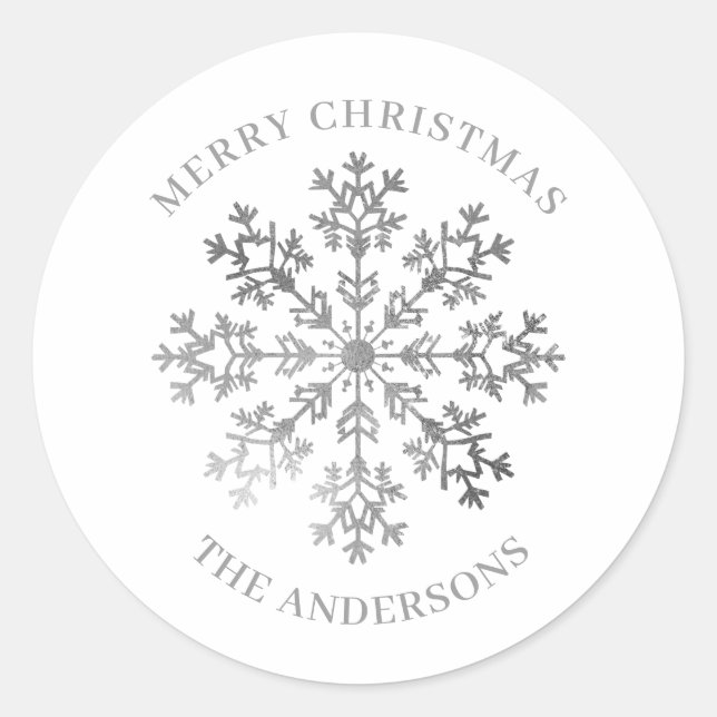 Silver Winter Snowflake Christmas Classic Round Sticker (Front)