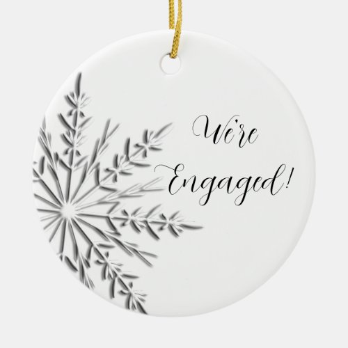 Silver Winter Snowflake Engagement Ceramic Ornament