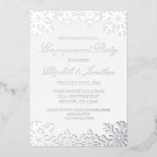 Silver Winter Snowflake Engagement Party Foil Invitation