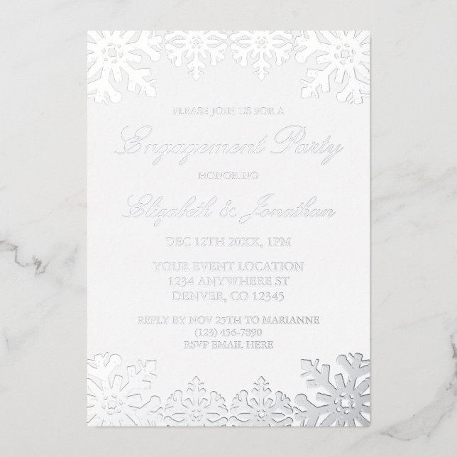 Silver Winter Snowflake Engagement Party Foil Invitation (Front)