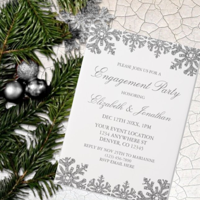Silver Winter Snowflake Engagement Party Vellum Invitations (Creator Uploaded)