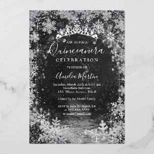 Silver Winter Snowflake Garden Quinceanera Foil Invitation