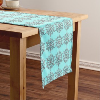 Silver Winter Snowflake Pattern Short Table Runner by PandaCatGallery at Zazzle