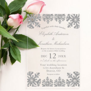 Silver Winter Snowflake Wedding Acrylic Invitations