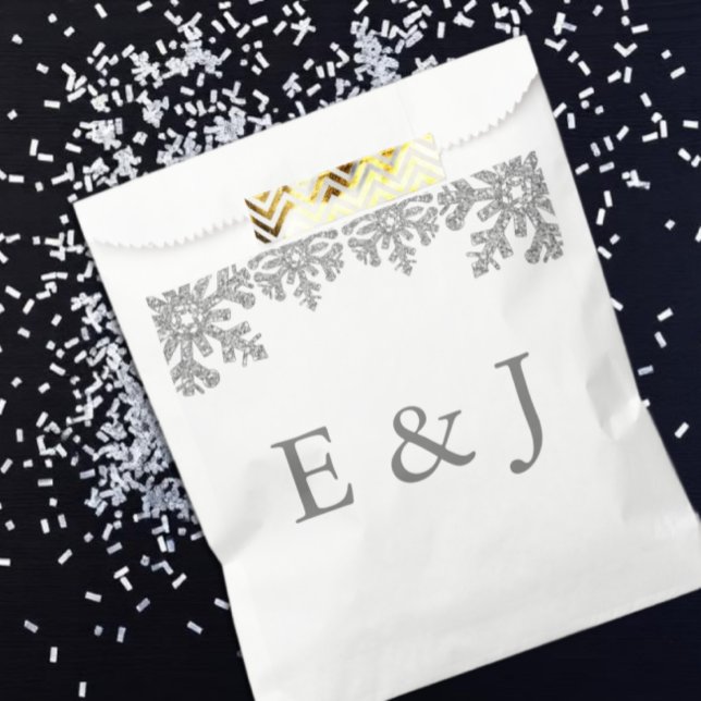 Silver Winter Snowflake Wedding Favor Bag (Creator Uploaded)
