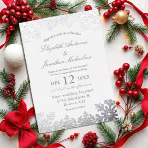 Silver Winter Snowflake Wedding Foil Invitation