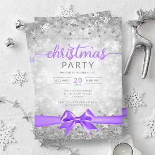 Silver Winter Snowflakes Company Purple Ribbon Invitation