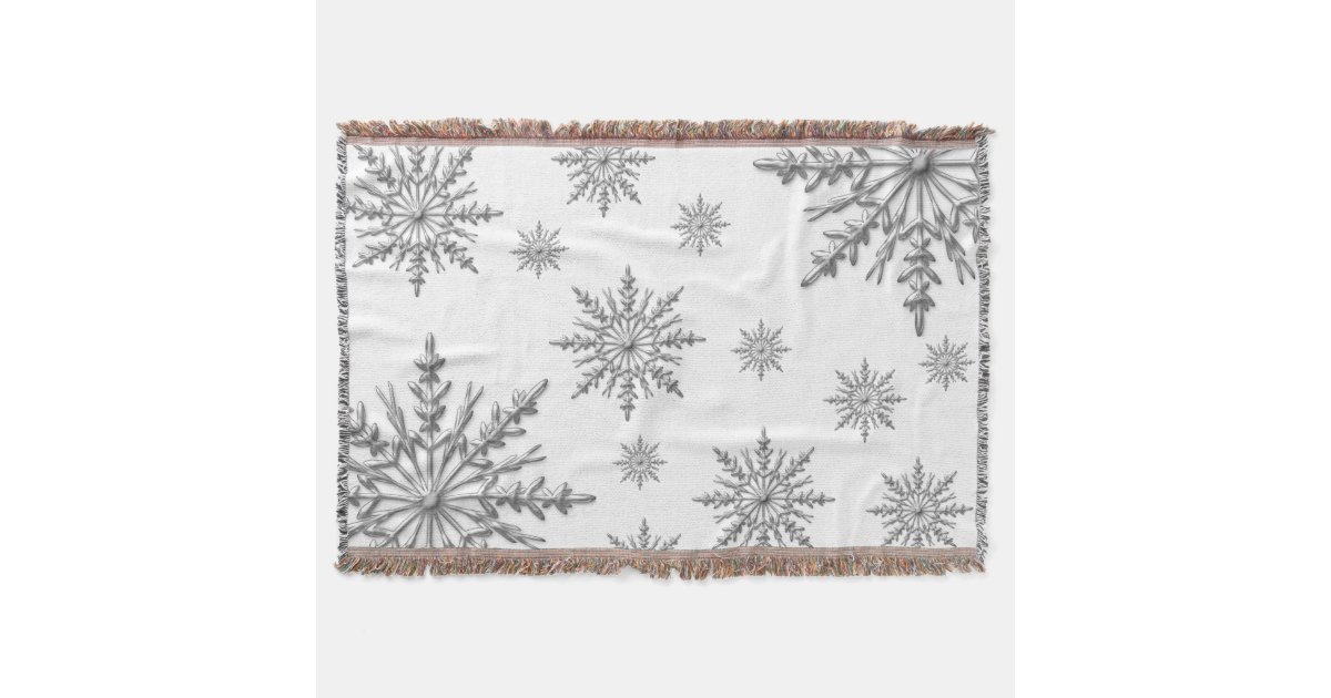 Silver Winter Snowflakes on White Throw Blanket | Zazzle.com
