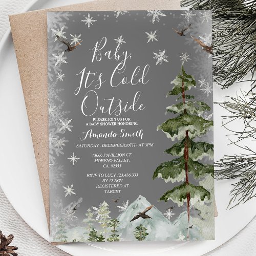 Silver Winter Snowflakes Outside Baby Shower  Invitation