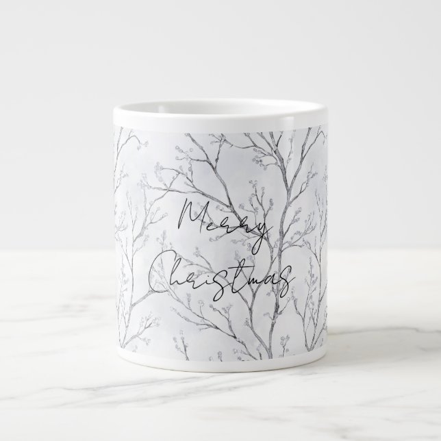Silver Winter Trees Christmas Giant Coffee Mug (Front)