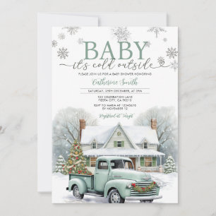 Silver Winter Truck It’s Cold Outside Baby Shower Invitation