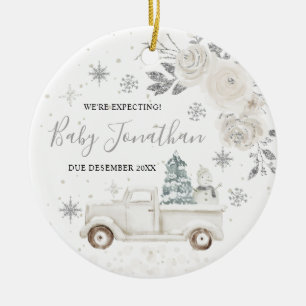 Silver Winter Truck We're Expecting Parents Ceramic Ornament