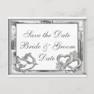 Silver Winter Wedding Save the Date Postcards