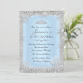 Silver Winter Wonderland Blue Quinceanera Invite (Standing Front)