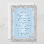 Silver Winter Wonderland Blue Quinceanera Invite (Front)