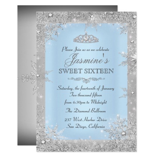 silver winter wonderland blue sweet 16 invitation zazzle com invite bright