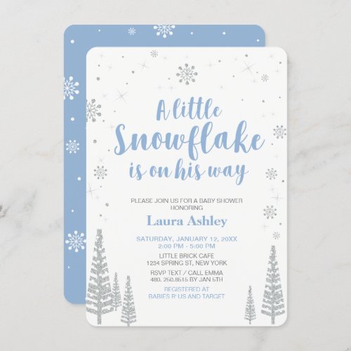 Silver Winter Wonderland Boy Baby Shower Invitation