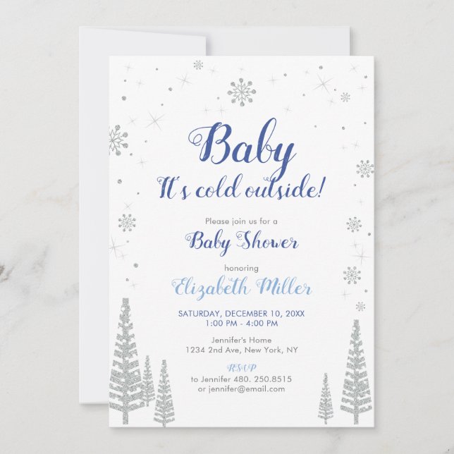 Silver Winter Wonderland - Boy Baby Shower Invite (Front)