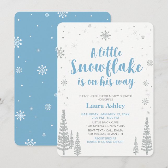Silver Winter Wonderland, Boy Baby Shower/Sprinkle Invitation (Front/Back)