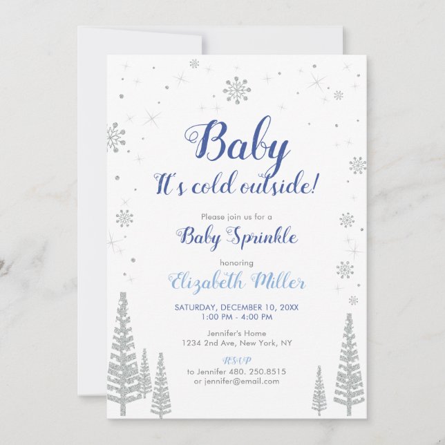 Silver Winter Wonderland - Boy Baby Sprinkle Card (Front)