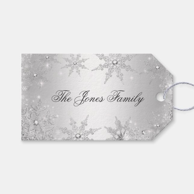 Silver Winter Wonderland Christmas Gift Tags (Front (Horizontal))