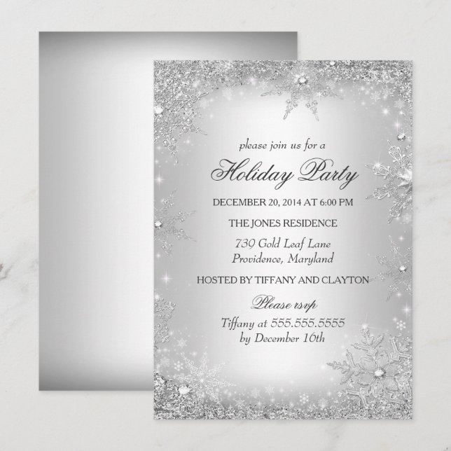 Silver Winter Wonderland Christmas Holiday Party Invitation (Front/Back)