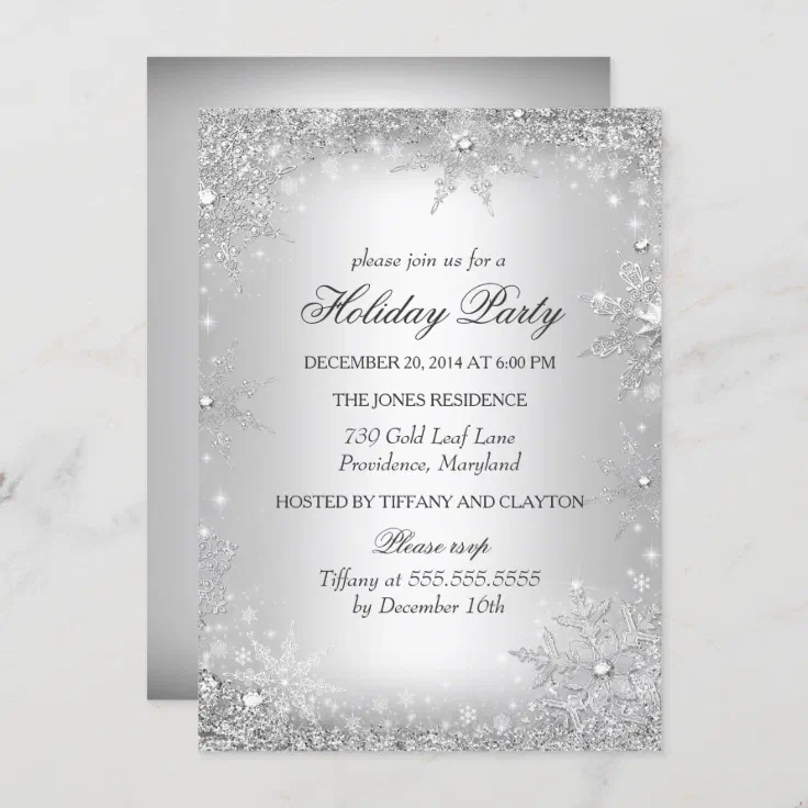 Let it Snow Snowflake Winter Christmas Holiday Party Invitations w/Envelopes 