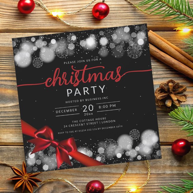 Silver Winter Wonderland Company Xmas Red Ribbon Invitation (Silver Winter Wonderland Company Xmas Red Ribbon Invitation)