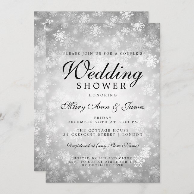 Silver Winter Wonderland Couple's Wedding Shower Invitation (Front/Back)