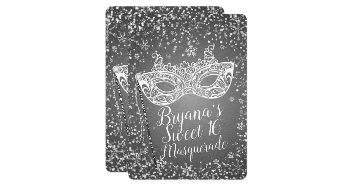Silver Winter Wonderland Masquerade Sweet 16 Party Invitation