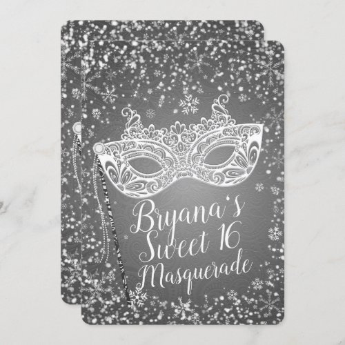 Silver Winter Wonderland Masquerade Sweet 16 Party Invitation