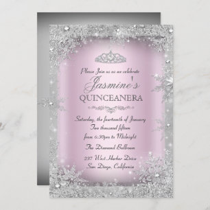 Silver Winter Wonderland Pink Quinceanera Party Invitation