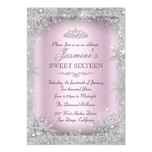 Silver Winter Wonderland Pink Sweet 16 Invitation | Zazzle