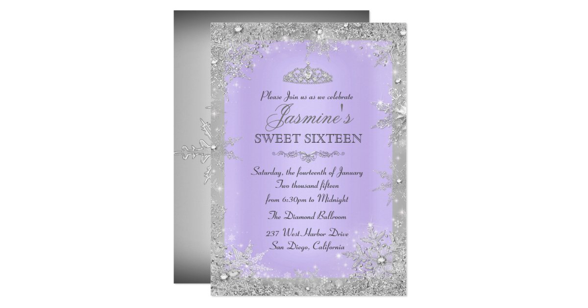 Silver Winter Wonderland Purple Sweet 16 Invite Zazzle Com