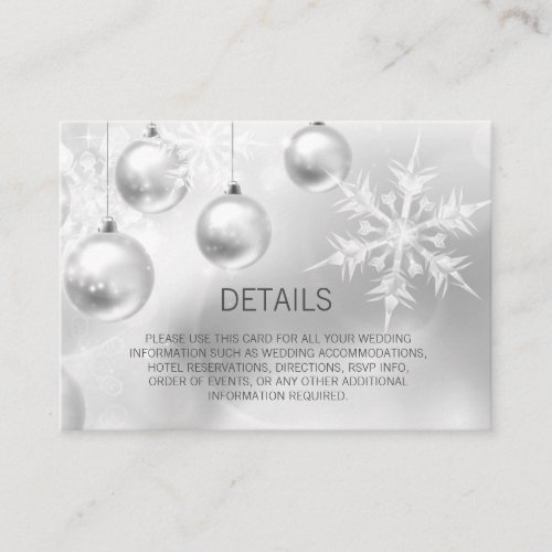 Silver Winter Wonderland Snow DETAILS Wedding Enclosure Card
