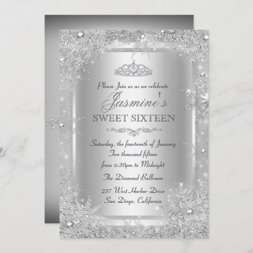 Silver Winter Wonderland Sweet 16 Invitation