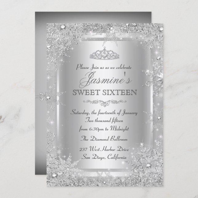 Silver Winter Wonderland Sweet 16 Invitation (Front/Back)