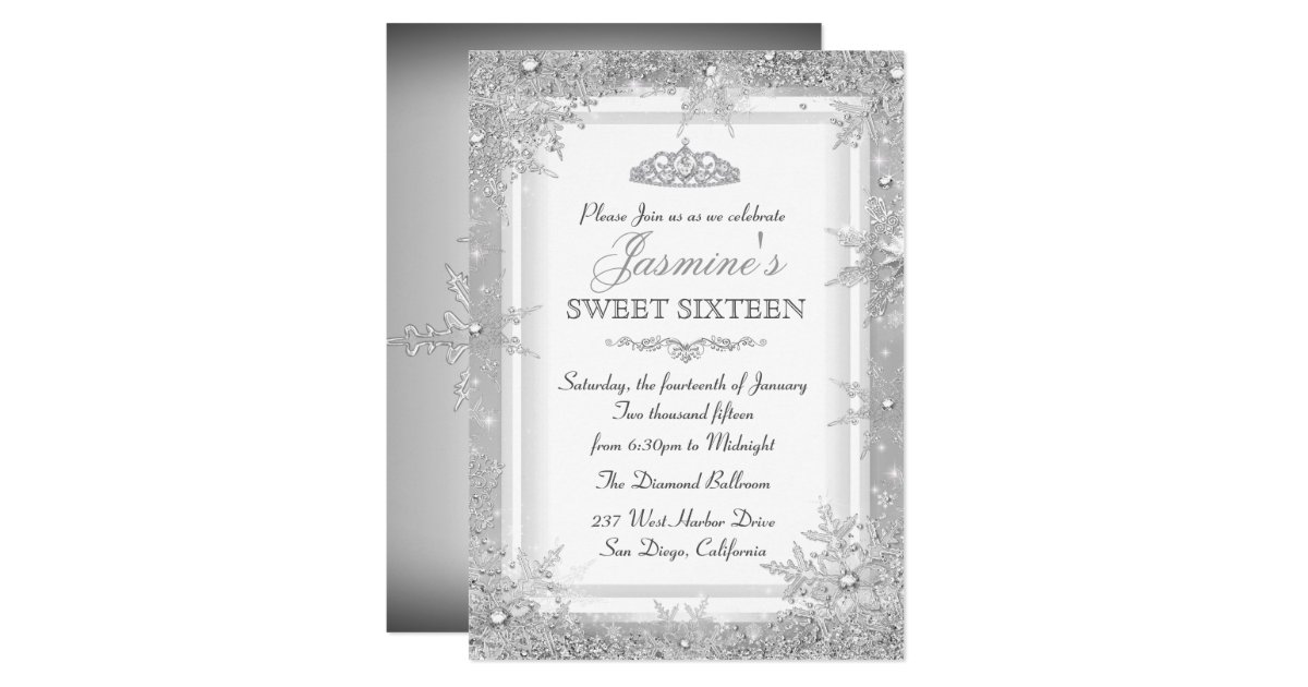 Silver Winter Wonderland Sweet 16 Invitation Zazzle Com
